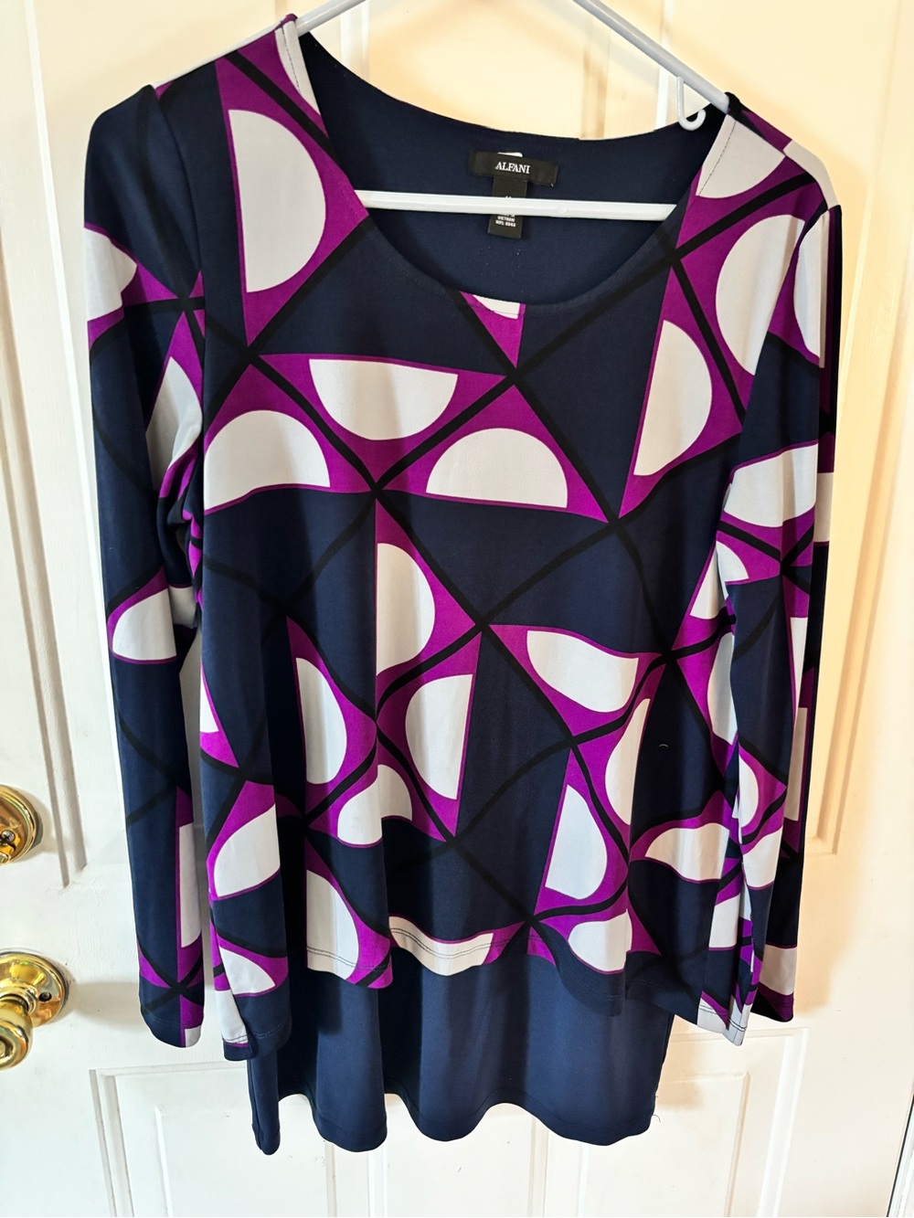 Alfani Navy, Purple & White Geometric Long-Sleeve Top